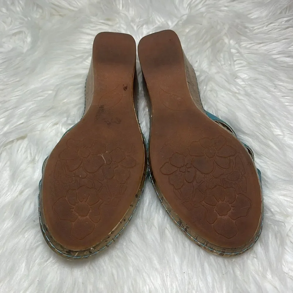 Born BOC Concept Blue Floral Trim Cork Wege Sandals Sz 7‎